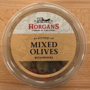 Horgans Pitted Mixed Green & Black Olives with Peppers (150g)